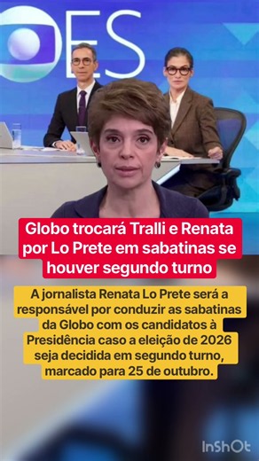 Globo trocará Tralli e Renata por Lo Prete em sabatinas se houver segundo turno