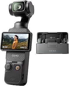 DJI Osmo Pocket 3 + Mic 2 (2 TX + 1 RX + Charging Case), Digital Camera with 1'' CMOS & 4K/120fps Video, 3-Axis Stabilization, Face/Object Tracking, Mic 2 Included for Clear Audio, Vlogging Camera 4K
