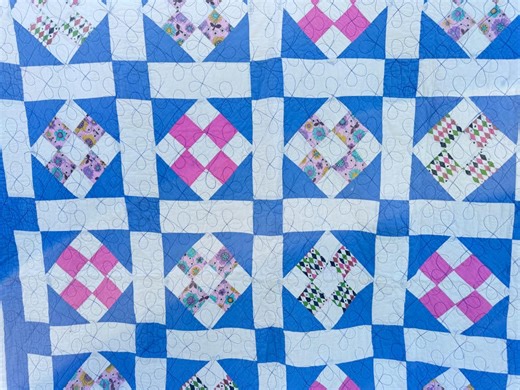 Vintage Nine Patch on Point Blue Feed Sack Quilt With Longarm Stitching - 86 X 65 - Etsy