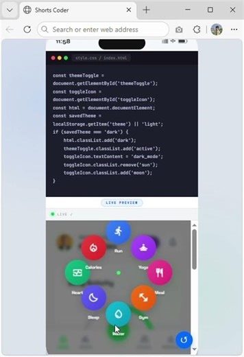 App design in HTML CSS | Dark Mode + Circular Menu #shorts