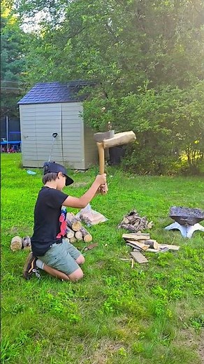 Learning new Bushcraft skills chopping firewood with axe