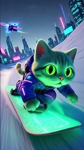 Cyber Snow Kitty 🐾 | Futuristic Snowboard Ride ❄️🌆