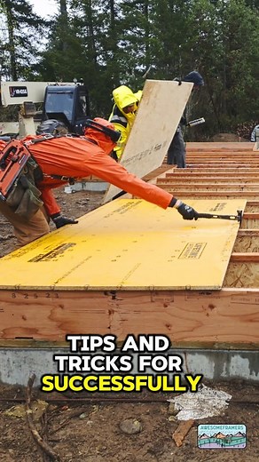 A high quality subfloor installation adds to the strength of the structure and comfort of the occupants (e.g no squeaks). First row sets up the rest of the install to be efficient. Step 1) Snap a line, 2) glue 3) lay the sheets with the groove edge on the line 4) tack them to the line at each end 5) pull layout to keep your on center spacing 6) nail off the panel. Its better to do it right than to set a land speed record. . Engineered wood I Joists (@roseburgco)keep the floor flat and stiff, the