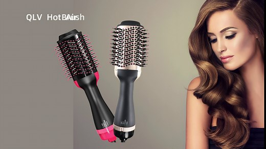 QLV Hair Dryer Brush Blow Dryer Brush Straightener Styler Volumizer 4 in one, Salon Negative Ion Ceramic Hot Air Brush for Girl Women(Black-Golden)