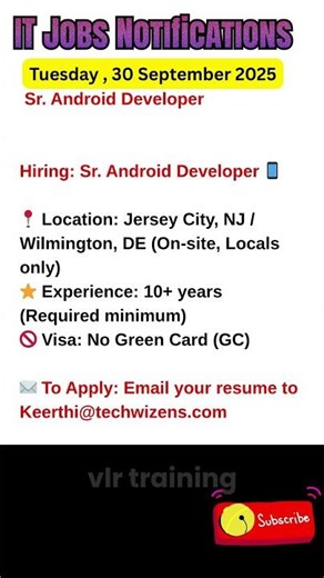 Sr Android Developer Job in NJ & DE Sept 30, 2025