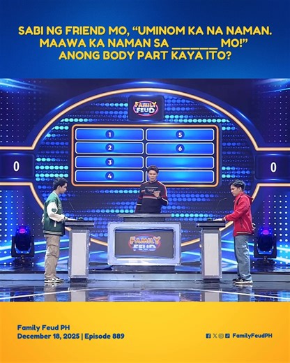 #FamilyFeudPH #Highlights: Sabi ng friend mo, “Uminom ka na naman. Maawa ka naman sa _____ mo!” Anong body part kaya ito? Araw-araw ang tawanan at araw-araw ang kasiyahan dahil 100% guaranteed na ‘More Tawa, More Saya’ dito lang sa ating programa! Bumisita sa gmanetwork.com/familyfeud at panoorin ang Kapuso Stream, weekdays, 5:40 PM sa Facebook at YouTube ng Family Feud PH. | Family Feud Philippines