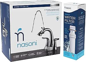 Bathroom Sink Fountain Faucet with Premium Water Filter BUNDLE by Nasoni - World's First Fountain Faucet and Filter for Bathroom Sinks - (Gloss Black Nickel)