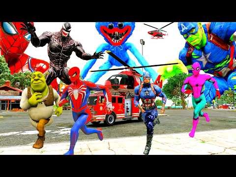 Khi Siêu Nhân Người Nhện Chạy Xe Ô Tô Cứu Hỏa Giải Cứu Siêu Anh Hùng! Spider man Small Cars Mcqueen