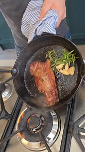 This is your sign to cook yourself a steak for dinner this week🥩 1. Generously season your steak with salt. Drizzle a little oil on both sides to help with the sear. 2. Get your cast iron pan ripping hot and throw in some butter 3. Place the steak in the pan. Let it sear without moving it to develop that crust. 4. After the initial sear, throw in a knob of butter, crushed garlic cloves, and a few sprigs of thyme. 5. Tilt the pan and use a spoon to baste the melted butter over the steak for extr
