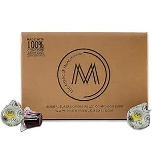 The Miracle Meal Pre-filled Communion Cups and Wafer Set Gluten Free - Box of 100 - with 100% Trusted Concord Grape Juice & Gluten Free Wafer