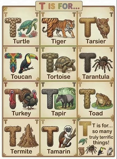 Learn Letter T Alphabet Animals for Toddlers and Preschool Kids 🐢🐯 | T is for Turtle, Tiger & More!