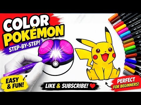 Coloring Pikachu & Poké Ball Step by Step ⚡ Easy Pokémon Coloring Tutorial