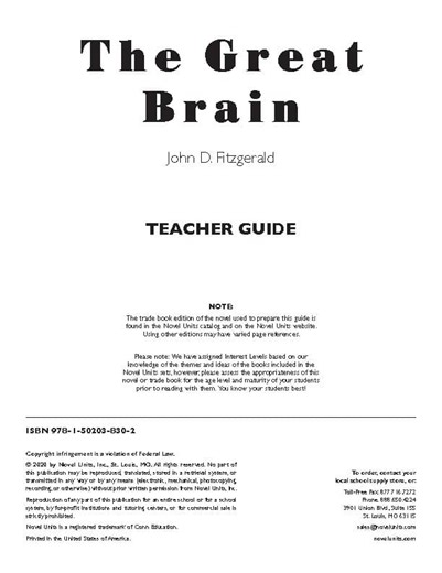 The Great Brain Novel Units® Teacher Guide Novel Study
