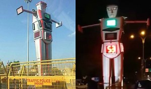 Indore has a 14-feet tall Traffic Police Robot directing traffic! Watch Video of India’s first Robocop