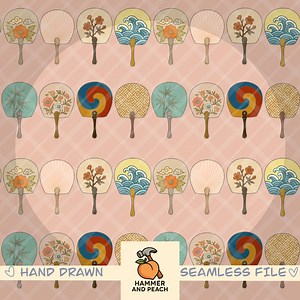Korean Fan Seamless Pattern: Hand-drawn Asian Art (PNG Digital Download) - Etsy