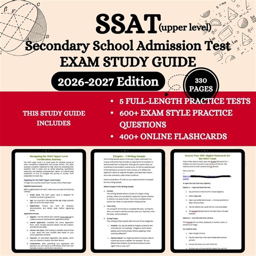 SSAT Upper Level Exam 2026-2027 | SSAT Exam | Secondary School Admission Test | SSAT Review | Ssat Notes | Ssat Guide | Ssat Prep - Etsy