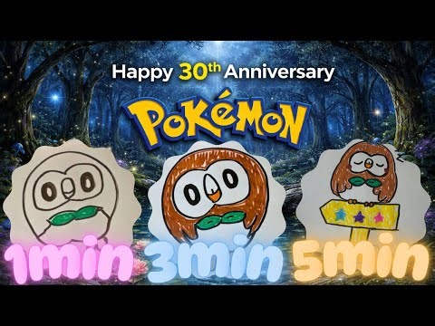 Pokémon Rowlet Drawing Challenge in 1 min / 3 min / 5 min