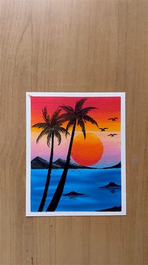 Beautiful Sunset Ocean & Palm Trees Drawing with Oil Pastels 🎨✨ #art #painting #drawing