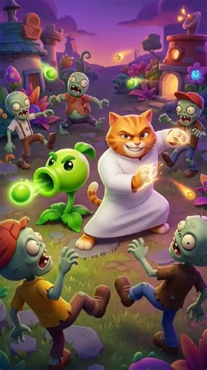 Muscle Orange Cat vs Zombies! ⚔️🌿 #catbattle #pvz #shorts