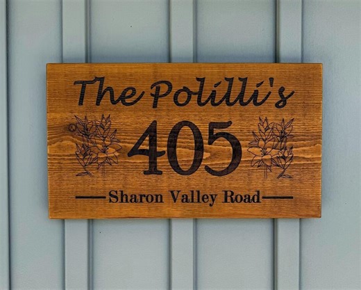 Custom Outdoor Wood Address Sign – Laser Engraved Cedar With Family Name and Home Address