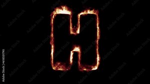 fiery font burning text fire on letters and numbers - red blue green flames - Letter h