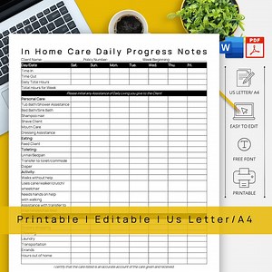 Daily Progress Note Templates for In-home Care - Patients & Nursing Homes, Printable,editable (word File) - Etsy Australia