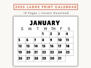Buy Large Print Monthly Calendar, 2025, Senior Citizen Calendar With Large Numbers, Sunday Start, Printable PDF Online in India - Etsy