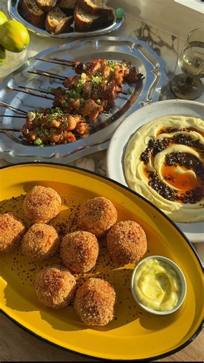 Emerald Carl Chan on Instagram: "Very excited about the concert this Sunday!! Made my favorite game day bites with @californiaoliveranch 🫒 #CORpartner Used their 100% CA Everyday EVOO for the red curry arancini, the Miller’s Blend Mild EVOO for the whipped labneh with chili oil, and the Miller’s Blend Robust EVOO for the miso honey chicken skewers."