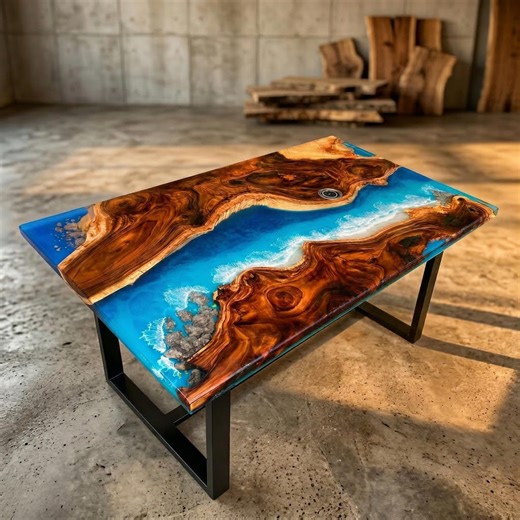 Custom Epoxy River Dining Table, Live Edge Wood Furniture - Etsy