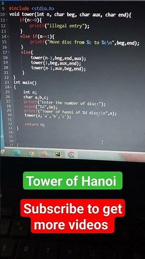 Tower of Hanoi in c programming using recursion #leetcode #c #recursion #hackerrank