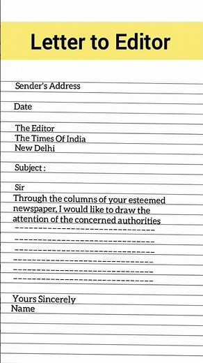 Letter to Editor Class 9/10/11/12 Letter to Editor Format with fixed Lines Letter to Editor #shorts