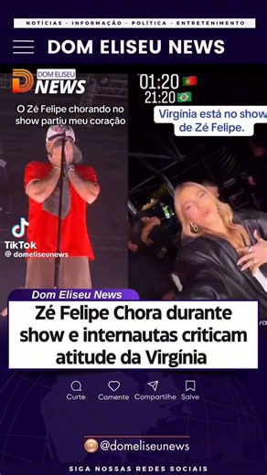 Zé Felipe foi vingado hoje! Hoje dia 18 de maio faltando 10 dias para o dia 28 de maio, que foi o fatídico dia do show do Zé em Coimbra Portugal, a Virgínia filmava o Zé no palco chorando, enquanto ela ria da situação. E logo hoje Vinijr seu ex namorado expõe ela, a uma das maiores vergonhas com o "fica bem" 😂e fica o lembrete não faça com os outros o que vc não quer que façam com vc. O karma e real.