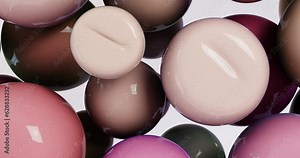 3d soft spheres fly, collide and spring, the camera flying through the balls. Abstract screensaver, presentation background video soft bodies balloons come together