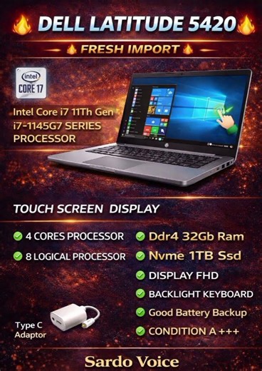 DELL LATITUDE 5420🔥FRESH IMPORT🔥Intel Core i7 11Th Geni7-1145G7 SERIES PROCESSORTOUCH SCREEN