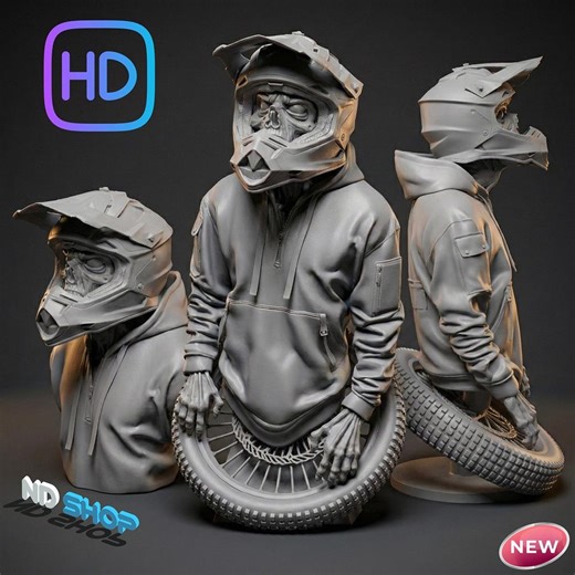 3D Printer STL File - HD Motocross Skeleton Bust - Skull, Motorcycle Helmet, Hoodie and Tire - Gothic Biker Decoration - Etsy UK