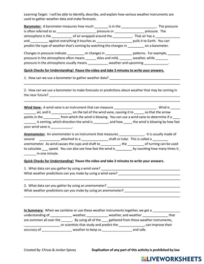 How Weather Instruments are used to Predict the Weather Video Notes