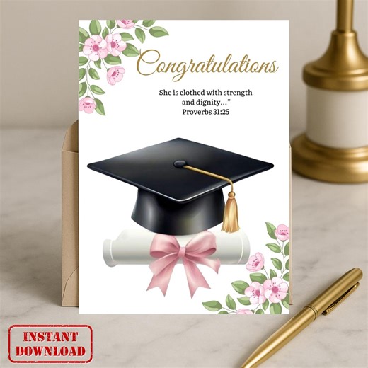 Christian Graduation Card for Her Printable, Bible Verse Proverbs 31 25 - Etsy