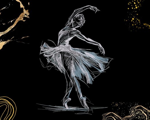 Elegant Ballerina Embroidery Design | Graceful Ballet Dancer Sketch Art | Dance Lovers Gift | Digital Machine Embroidery File | Dst, Exp Pes - Etsy