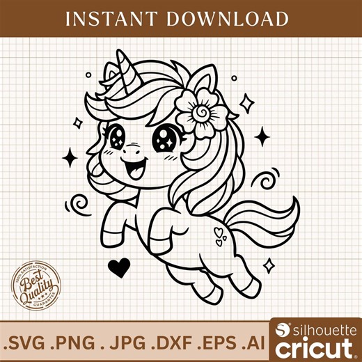 Cute Kawaii Unicorn Svg, Flower Crown Png, Magical Creature Clipart, Kawaii Unicorn Svg, Girl Room Decor, Unicorn Clipart - Etsy