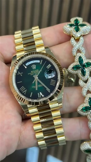 The "MODA" Club | Ombré Green Dial Rolex Day-Date with a Green Sapphire Diamond Bracelet 💚💎 Reference 228238 #Rolex #RolexDayDate #GreenDial #LuxuryWatches... | Instagram