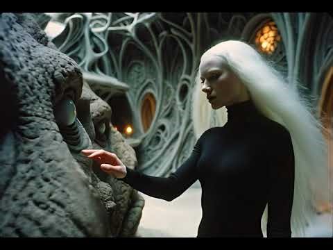 Futuristic Sci-Fi Woman Walking Through Alien Architecture
