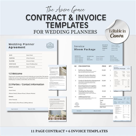 Wedding Planner Contract/agreement & Invoice Templates | Client Agreement   Invoice Canva Templates - Etsy
