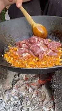 I like cooking in the village very much 👨‍🍳😋😍Rice &chicken hearts 🥰 follow me please 🙏🏽🥲