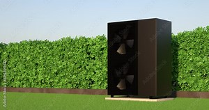 rotating fan of a heat pump energy as a heater and alternative energy - 3D Animation 4k 60 fps DCI seamless loop