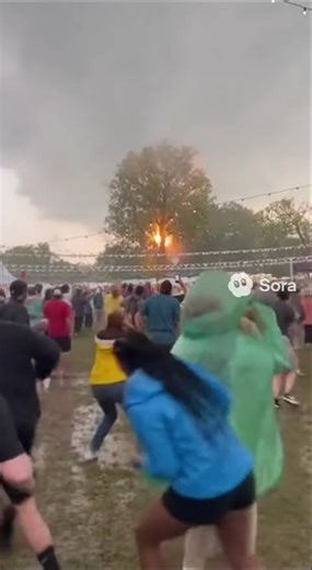 🌩️ Lightning Strikes Tree at Outdoor Festival! ⚡ Crowd Scatters in Chaos #reels