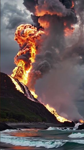 Volcano Eruption by the Sea, Lava Flow & Relaxing Sounds