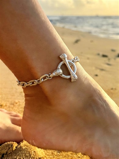 Sterling Silver Cable Chain Anklet Bracelet, Men Women Anklet Skull Toggle Clasp - Etsy