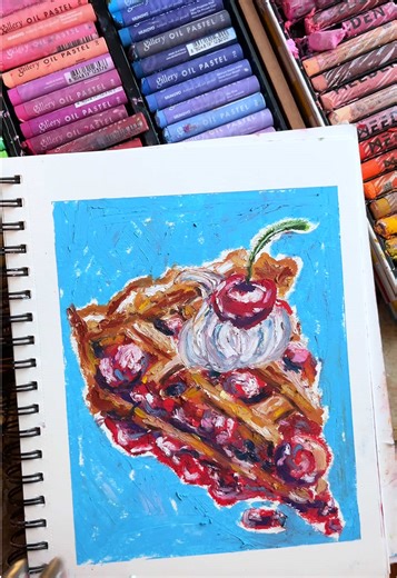 Cute Oil Pastel Cherry Pie Drawing Tutorial