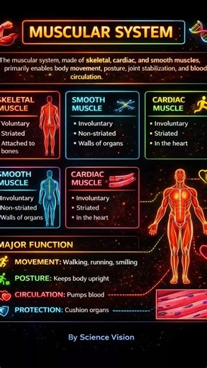 Muscular System Explained | Types of Muscles & Functions (Easy Biology) #shorts #reels #1k