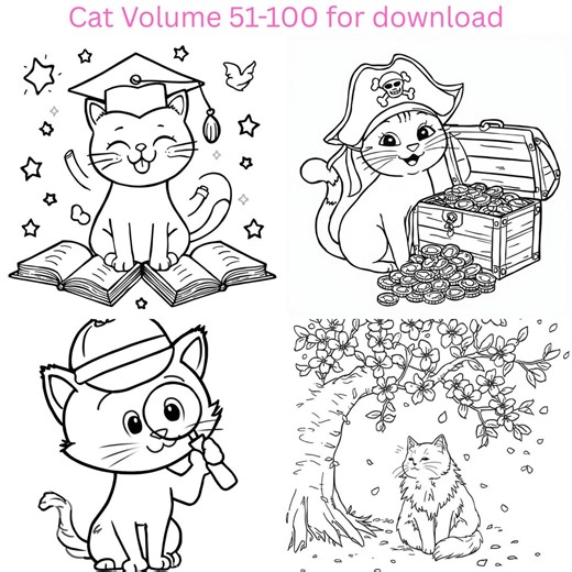Cat Coloring Pages 51-100 | Advanced Printable Sheets (PDF Download) - Etsy